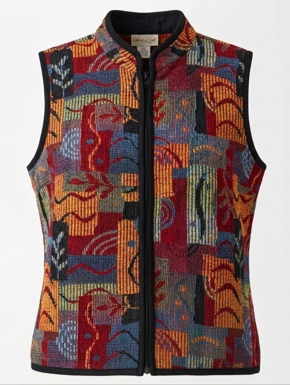 Coldwater Creek Vintage Tapestery Full Zipped Abstract Hippie Boho Vest Size XL